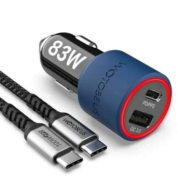 83W Snabbladdare, för smartphone och dator till bil +100w USB-C kabel, QC 3.0