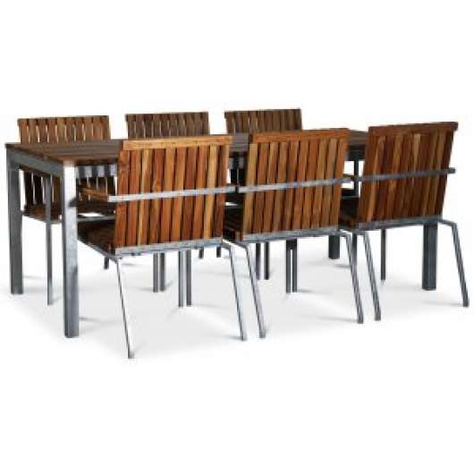 Alva matgrupp bord inkl. 6 stolar - Teak / Galvaniserat stål + Möbelpolish - Utematgrupper, Utemöbelgrupper, Utemöbler