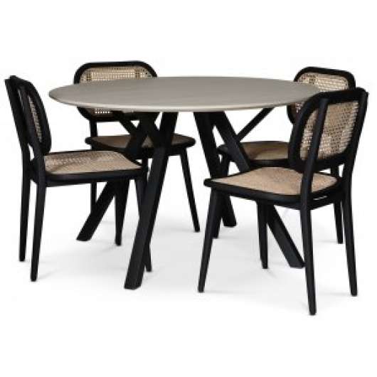 Ankara matgrupp runt matbord + 4 st svarta Siknäs stolar