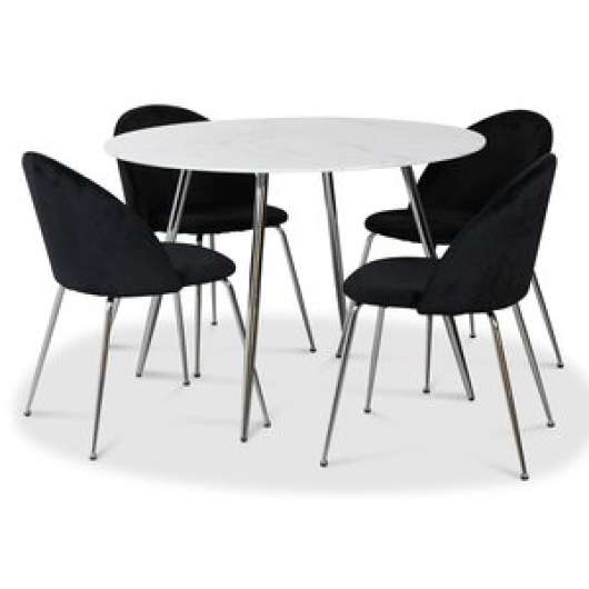 Art matgrupp, 110 cm runt bord + 4 st svarta Art stolar