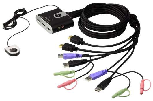 ATEN KVM-switch, 1-2, HDMI/USB, 1,2m kablar