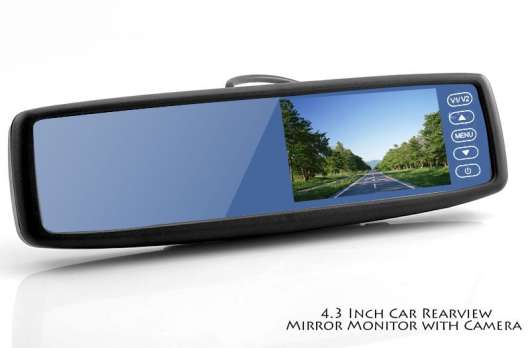Backspegelkamera med 4.3" display, 2x Video in, Högtalare, 135 grader vidvinkel, vattentät kamera