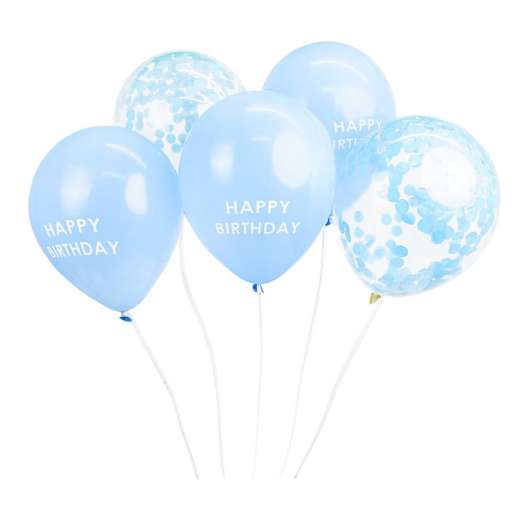Ballonger Blå Happy Birthday Konfetti - 5-pack