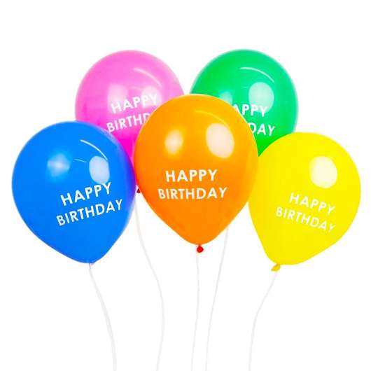 Ballonger Happy Birthday Regnbågsfärgade - 5-pack
