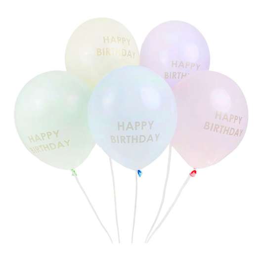 Ballonger Pastell Happy Birthday - 5-pack