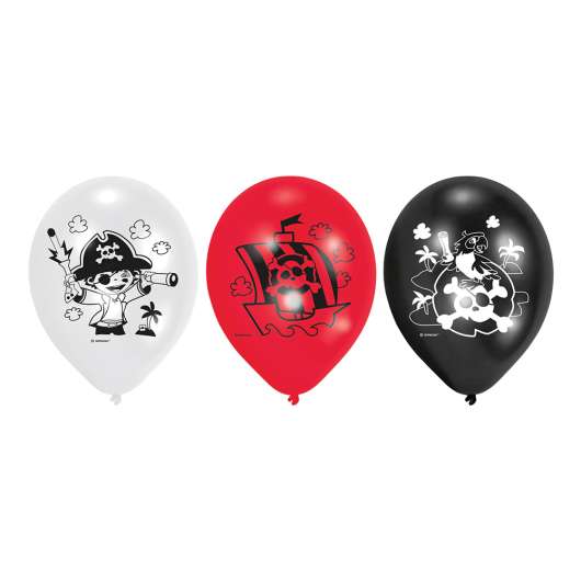 Ballonger Pirat Röd/Vit/Svart - 6-pack