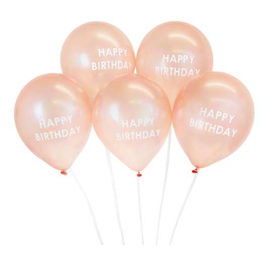 Ballonger Roséguld Happy Birthday - 5-pack