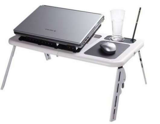 Bärbart arbetsbord för laptops, med inbyggd fläkt