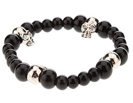 Black Skull, armband med svarta pärlor och döskalle