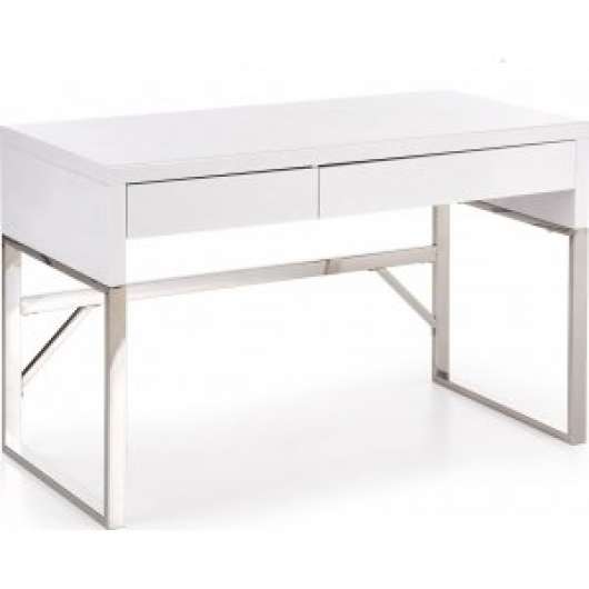 Caitlyn skrivbord i vit högglans 120x60 cm kromade ben - Skrivbord med hyllor