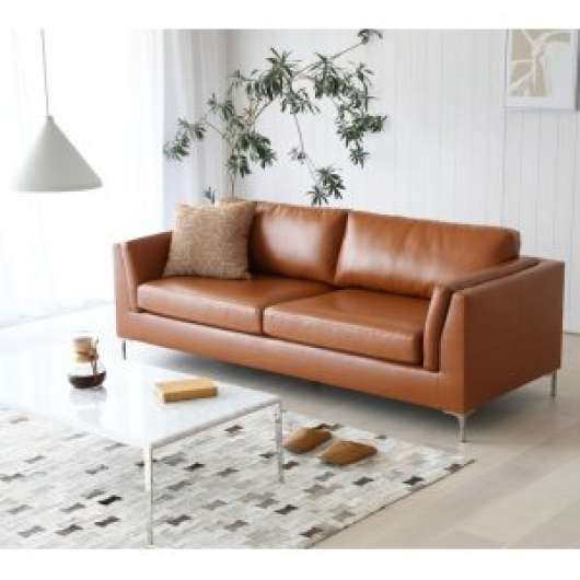 Cansas 3-sits soffa - Cognac + Fläckborttagare för möbler - 3-sits soffor