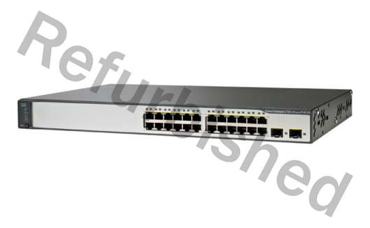 Cisco Catalyst 3750 v2 24-Port 10/100Mbps Switch, PoE,refurbished, grå