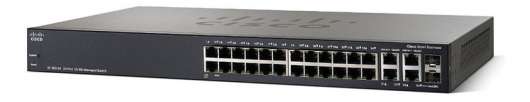 Cisco SF300-24P switch, 24+2portar, PoE+, Layer3, administrerad, svart