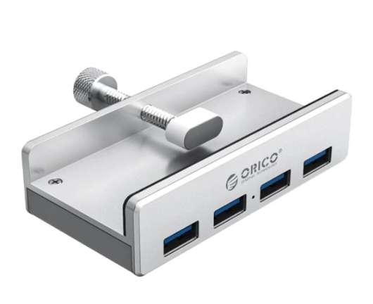 Clip-on USB-Hubb för Skrivbord & Skärm, 4st höghastighets USB 3.0 - Silver