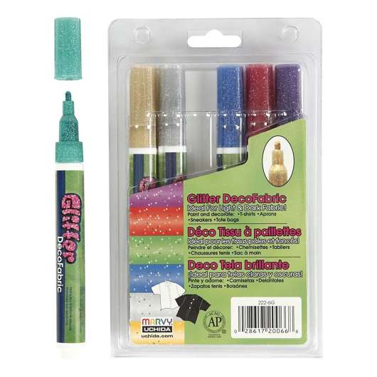 Deco Textilpennor Glitter - 6-pack