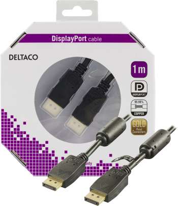 DELTACO DisplayPort monitorkabel, 20-pin ha - ha 1m, svart