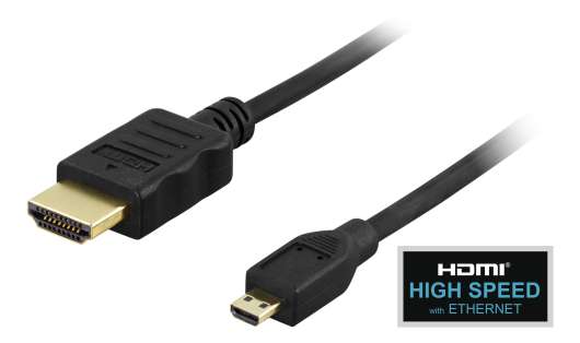 DELTACO HDMI A - Micro kabel, HDMI High Speed with Ethernet, 1m, svart