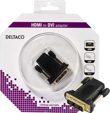 DELTACO HDMI-adapter, Full HD i 60Hz, HDMI 19-pin hona till DVI-D hane