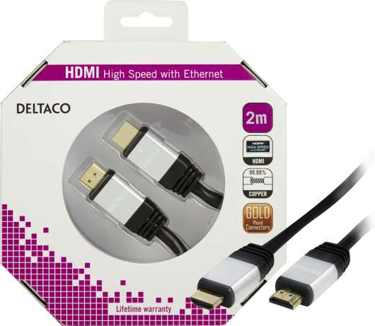 DELTACO HDMI-kabel v1.4 19-pin ha-ha 4K Ethernet 3D returljud 2m