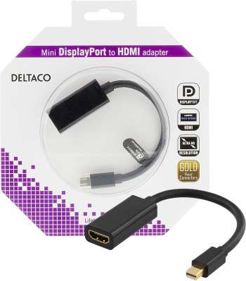 DELTACO mini DisplayPort till HDMI adapter, 4K, 0,2m, svart