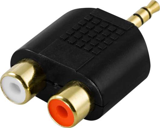 DELTACO multimedia-adapter, 2xRCA ho till 3,5mm ha, guldpläterad