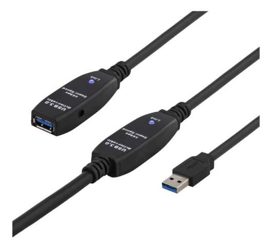 DELTACO PRIME aktiv USB 3.0-förlängningskabel, Typ A ha - ho, 10m, sva