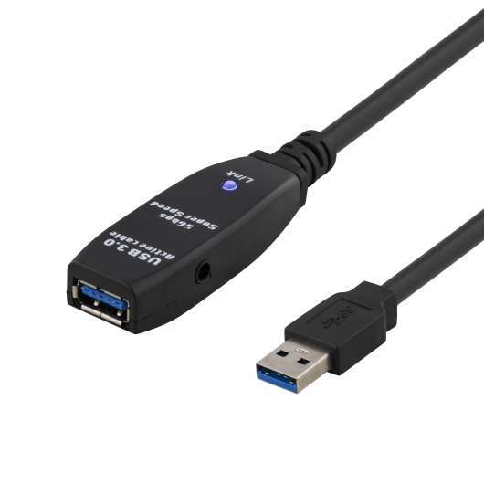 DELTACO PRIME aktiv USB 3.0-förlängningskabel, Typ A ha - ho, 5m, sv