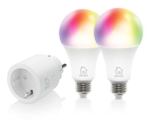 DELTACO SMART HOME, starter kit with two RGB bulbs and one plug
