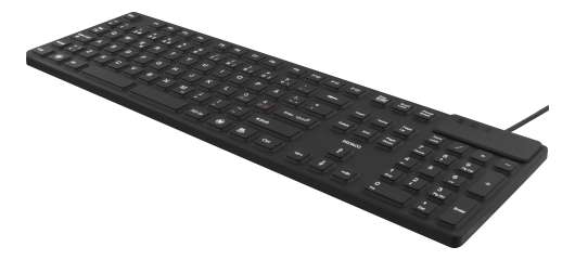 DELTACO tangentbord i silikon, IP68, full storlek, 105 tangenter,svart