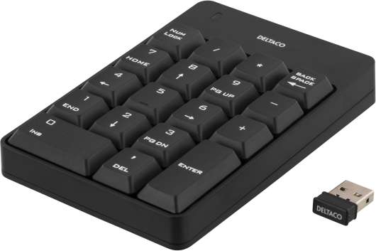 DELTACO trådlöst numeriskt tangentbord, USB, 10m räckvidd, svart