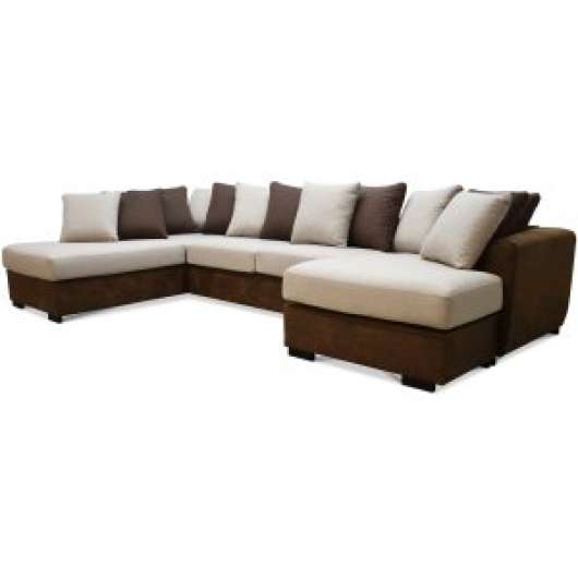 Delux U-soffa med öppet avslut vänster - Brun/Beige/Vintage + Matt- och textilrengöring - U-soffor, Divansoffor, Soffor