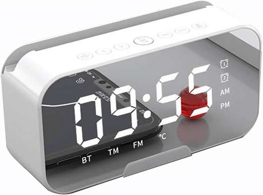 Digital LED väckarklocka med Radio, Bluetooth, högtalare, temperaturmätare - Vit