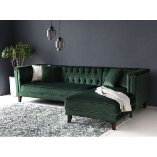 Dotto divansoffa med nitar - Grön sammet + Matt- och textilrengöring - Soffor med divan, Divansoffor, Soffor