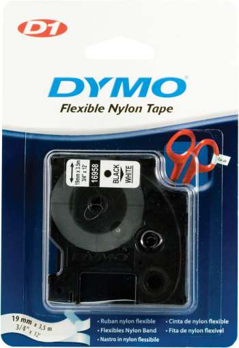 DYMO D1 märktejp flex nylon 19mm, svart på vitt, 3.5m rulle