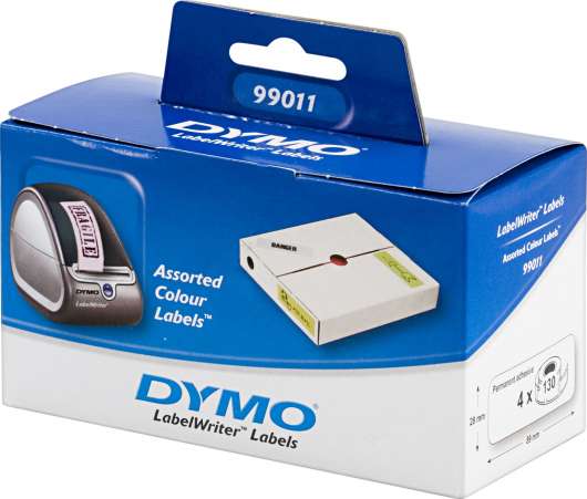 DYMO LabelWriter etiketter i gult, rosa, blått, grönt 89x28mm/4x130s