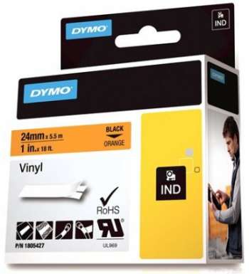 DYMO Rhino Professional, 24mm märkbar vinyltejp,svart text orange tej