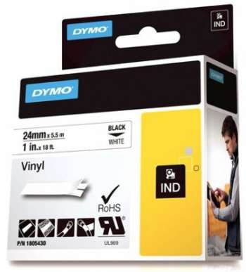 DYMO Rhino Professional, 24mm, märkbar vinyltejp, svart text vit tejp