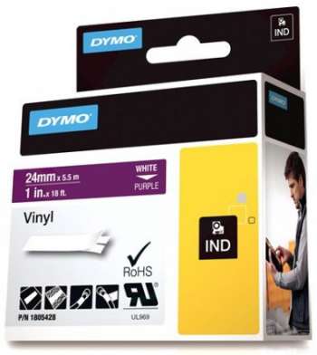 DYMO Rhino Professional, 24mm, märkbar vinyltejp, vit text lila tejp