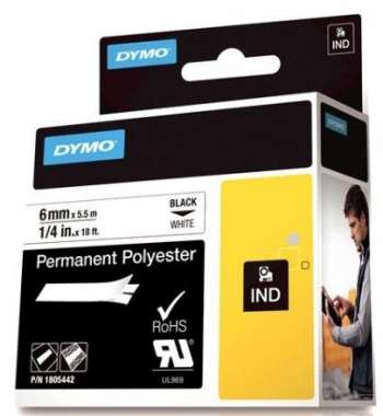 DYMO Rhino Professional, polyestertejp, 6mm, svart text på vit, 5,5m