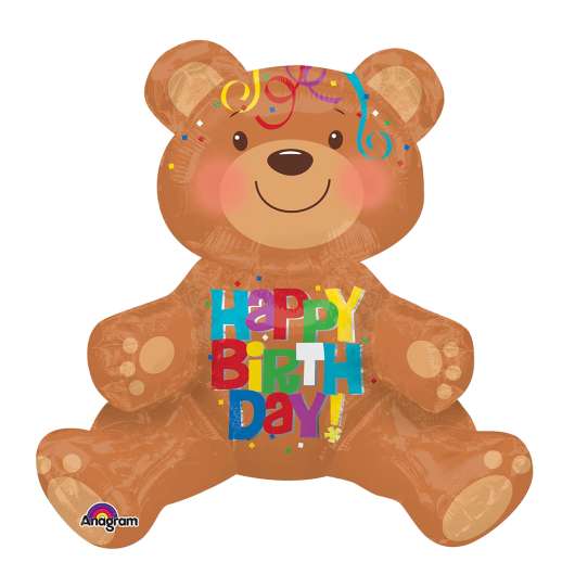 Folieballong Nallebjörn Sittande Happy Birthday