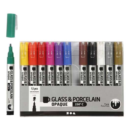 Glas- och Porslinstusch Mixade färger - 12-pack