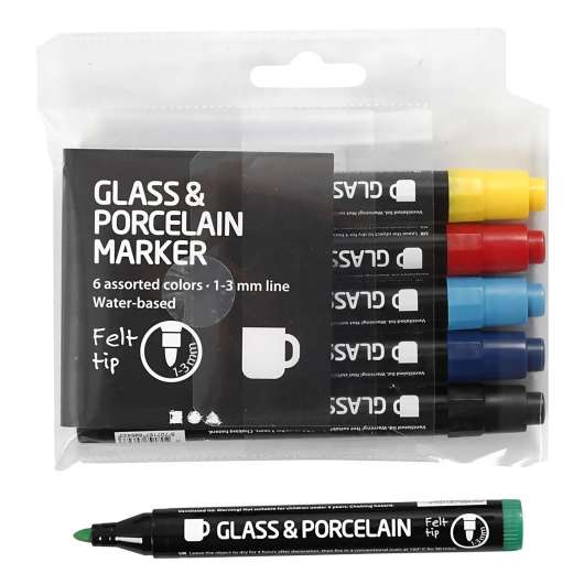 Glas- och Porslinstusch Standardfärger - 6-pack