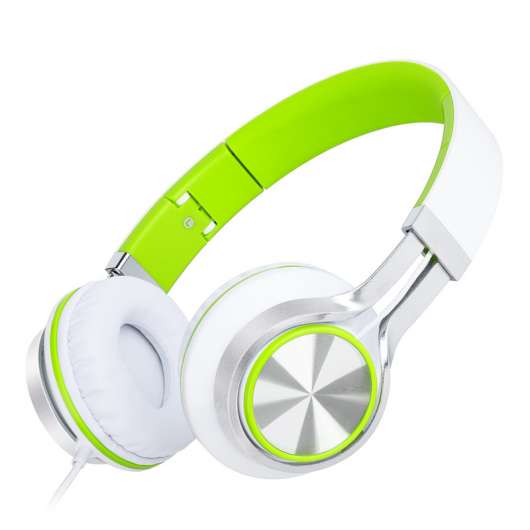 Ihopvikbara Extra Bass On-ear hörlurar, 40mm element, tygkabel med knapp och mikrofon - Grön/Vit
