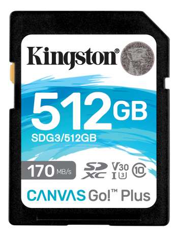 Kingston 512GB SDXC Canvas Go Plus 170R C10 UHS-I U3 V30