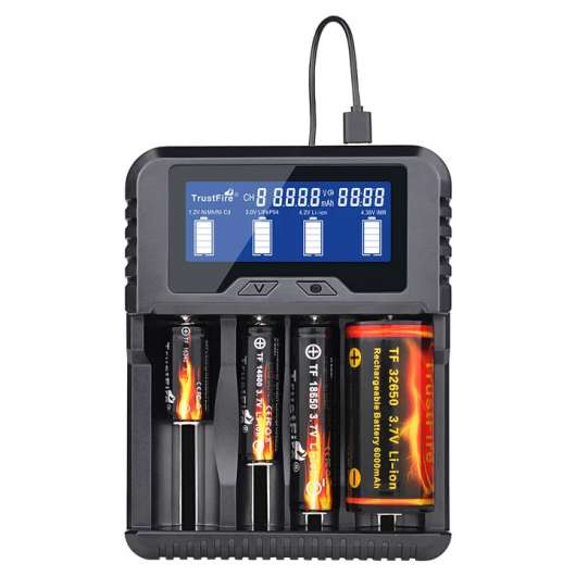 Laddningsstation för Uppladdningsbara Batterier TrustFire TR-020, Snabbladdning, USB