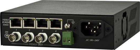 Mottagare för signalförstärkning, 4xBNC-video, 12V, RS-485, Cat5, 3