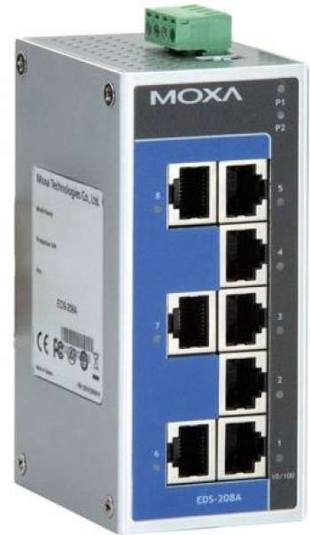 Moxa industriell switch, 8xRJ45, 10/100Mbps, 12-48V, IP30, alu, grå/b