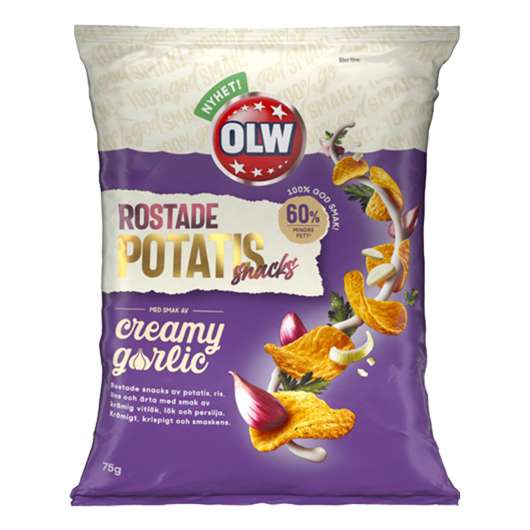 OLW Rostade Potatissnacks Creamy Garlic - 75 gram