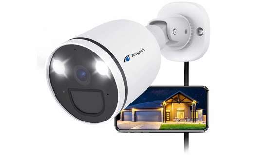 Övervakningskamera med Wifi mörkerseende och rörelsedetektor, Asgari SmartCam 1440P, LED-Strålkastare, Cloud, dual band, IP66, A