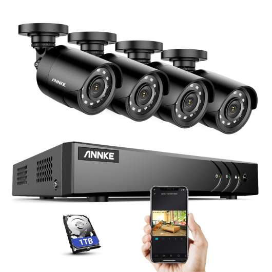 Övervakningspaket, 4 kameror, Full HD 1080p, IP66, 1TB, EXIR Mörkerseende, motion detection